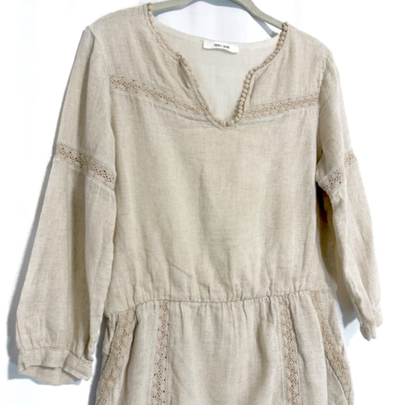 Anine Bing Neutral Beige Linen Eyelet Lace Trim Tunic Mini dress Size XS - Picture 3 of 9